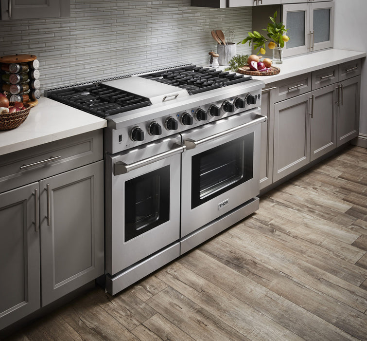 Thor Kitchen 48 in. Gas Range in Stainless Steel with Griddle 6-Burners 6.8 cu. ft. Double Ovens