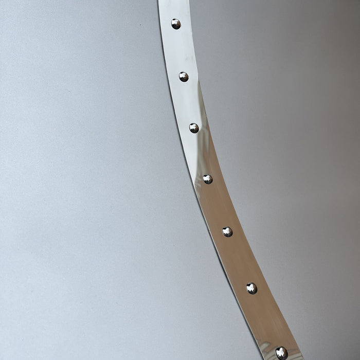 stainless range hood with polished rivets 