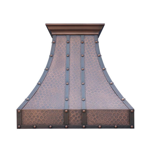 Custom copper range hood medium patina curved shape