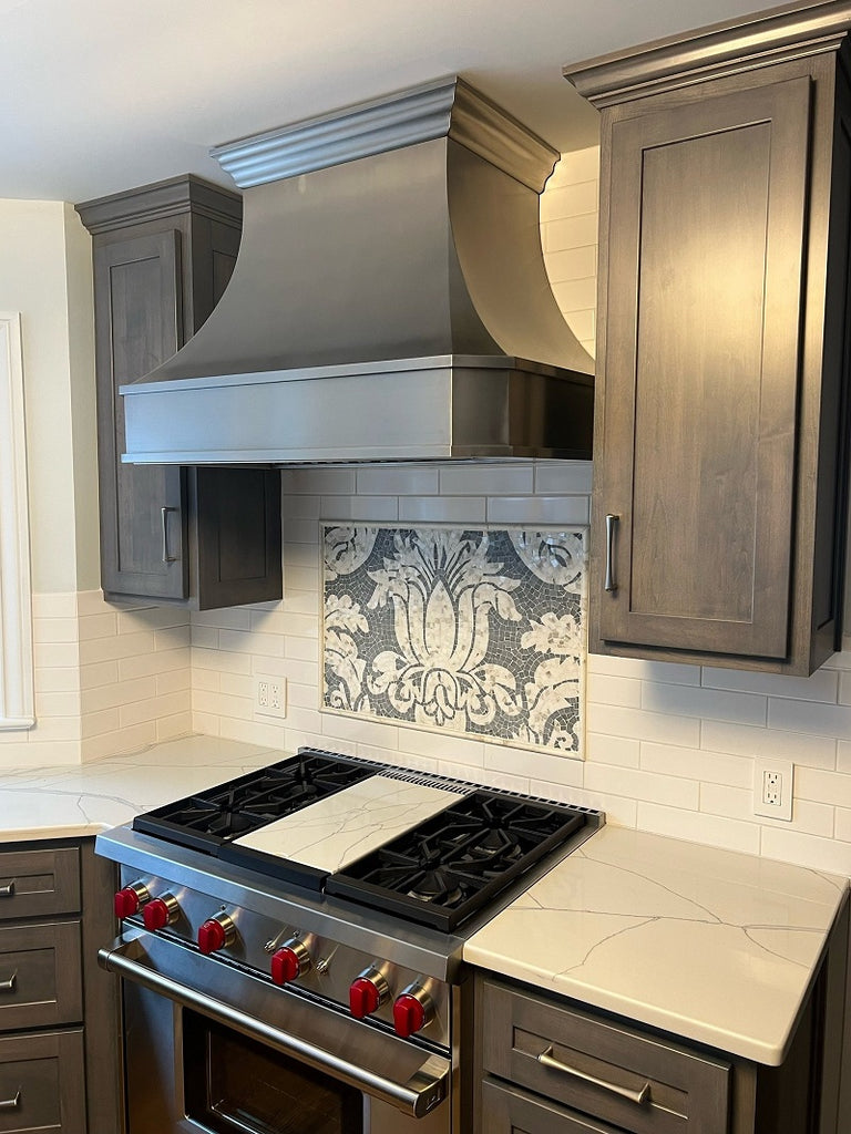 Curved Stainless Steel Custom Range Hood with Crown and Clipped Corner —  Rangehoodmaster