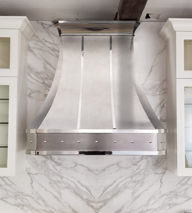 Curved Brushed Stainless Steel Custom Kitchen Hood with Polished Accents SH3Y-C2TRR