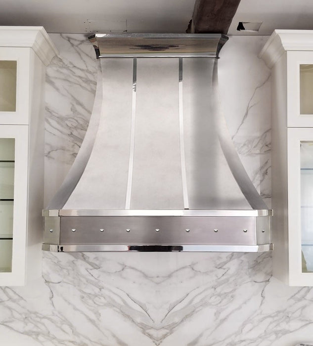 Custom Link for Randy Huis Curved Brushed Stainless Steel Custom Kitchen Hood with Polished Accents