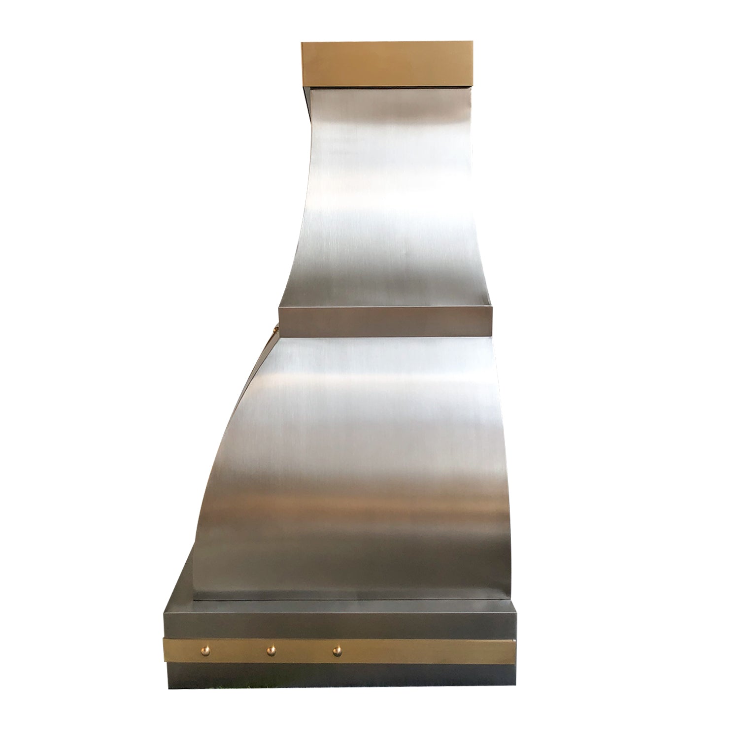 RHM Curved Stainless Steel Custom Range Hoods with Brass Accents