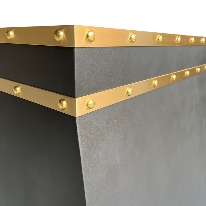 Angled Stainless Steel Custom Kitchen Hood with Brass Straps SH39-BT