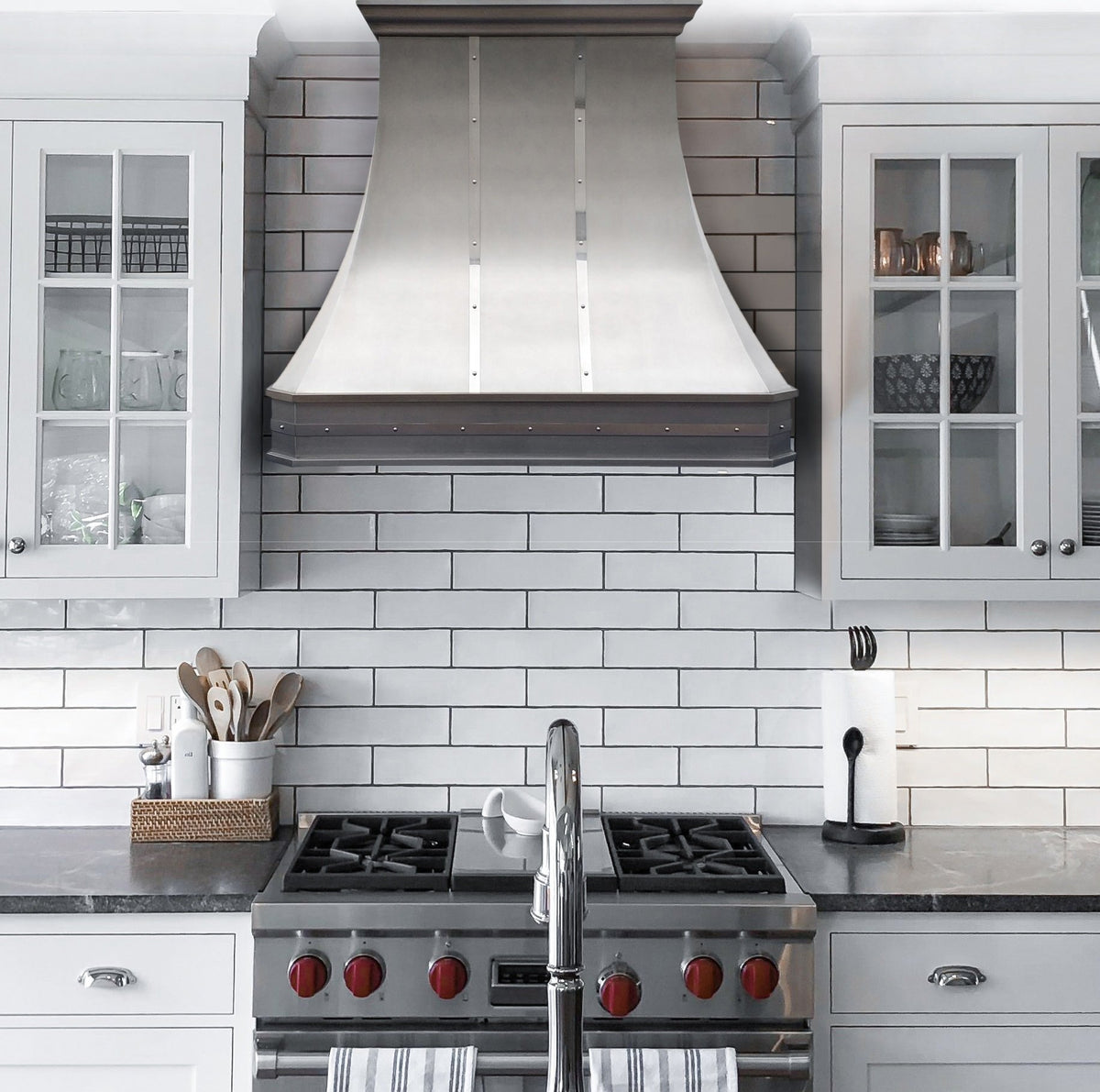 Curved Stainless Steel Custom Range Hood with Crown and Clipped Corner —  Rangehoodmaster