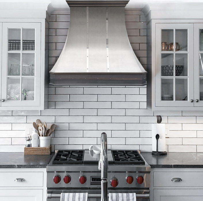 Curved Custom Stainless Steel Range Hood with Mirror Bands for Bernadette