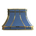 blue stainless steel range hood with brass strap