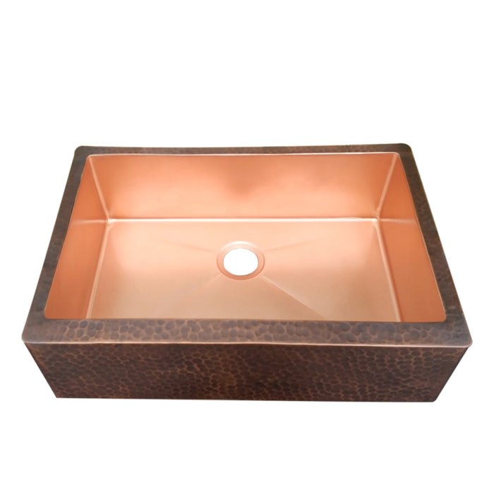 Copper Apron-Front Kitchen Sink Single Bowl, Mixed Color and Texture