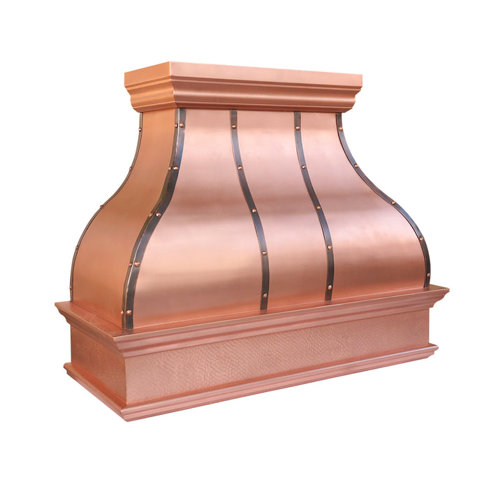 Curved Penny Custom Copper Kitchen Hood Mixed Texture