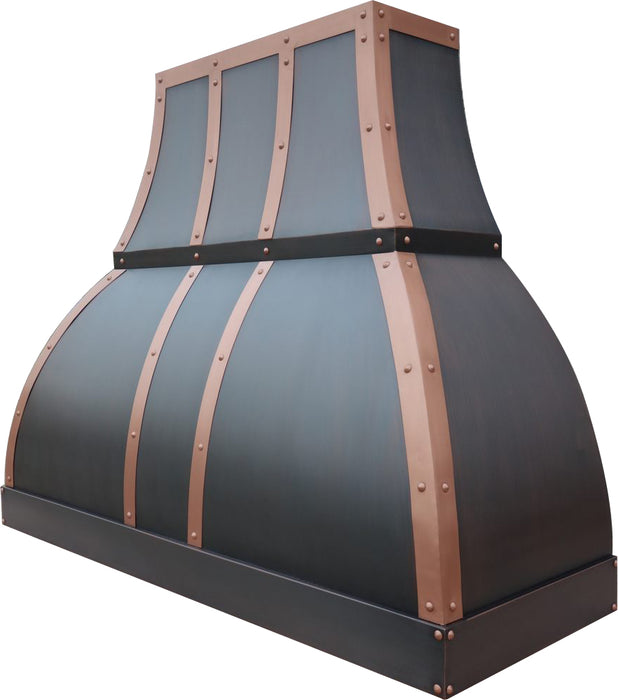 Curved Custom Copper Kitchen Hood with Natural Copper straps