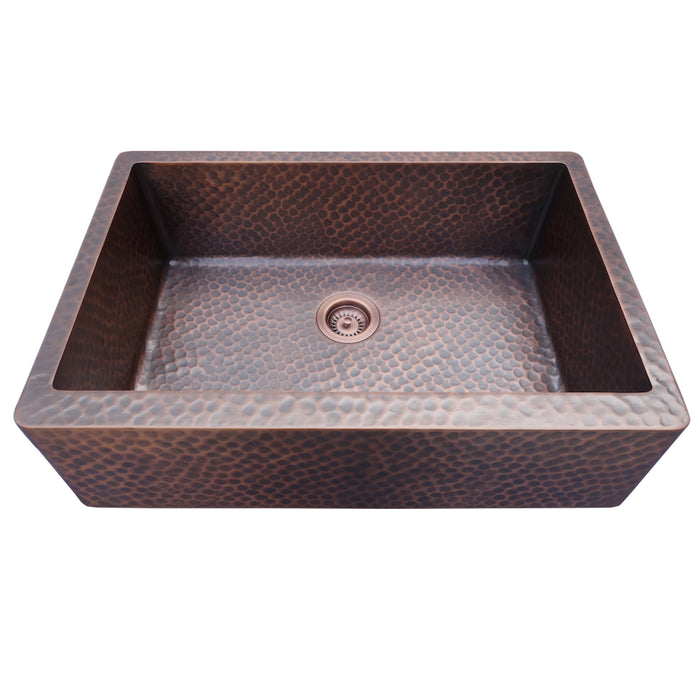 Copper Apron-Front Kitchen Sink Single Bowl, Medium, Light Hammered