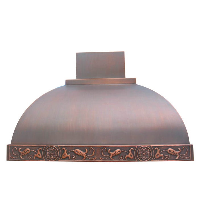 Dome Shaped Medium Patina Custom Copper Kitchen Hood CRH-008
