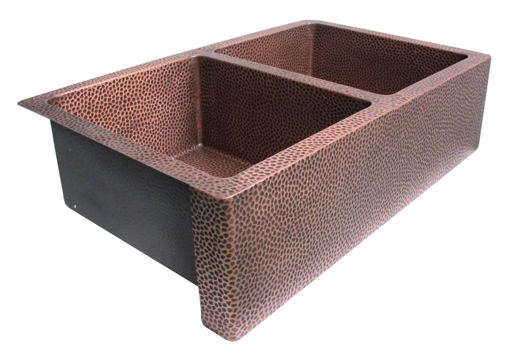 Copper Farmhouse Sink Double Bowl 50/50 Offset  (In-Stock)