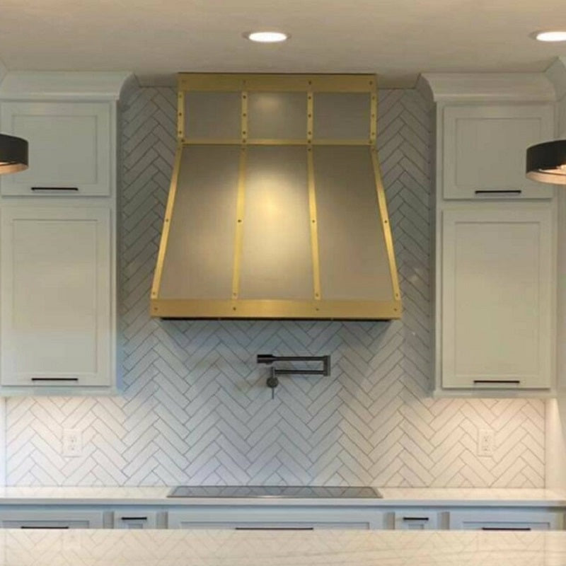 Custom Stainless Steel Box Shape Range Hood with 3D Brass Bands SH36-T —  Rangehoodmaster