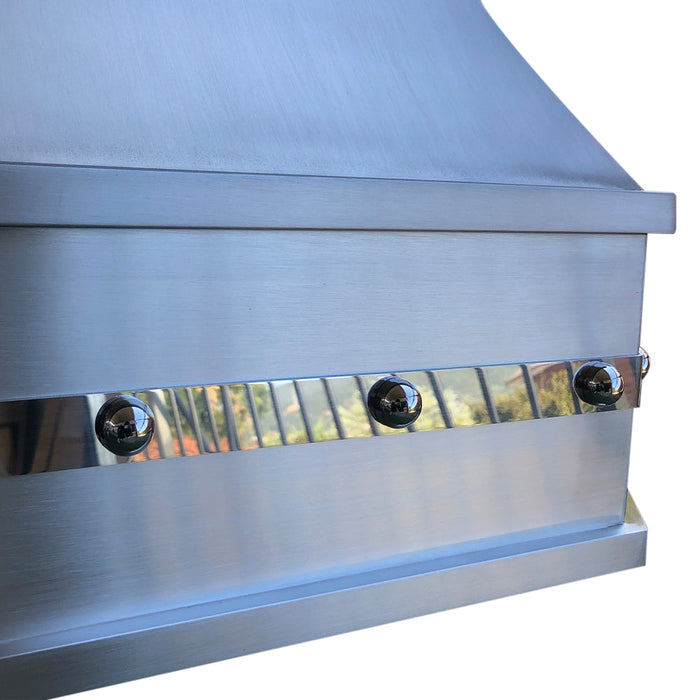 Custom Stainless Steel Range Hood with Polished Straps&Rivets for Richard