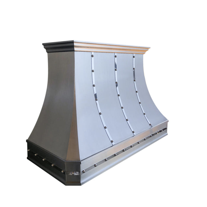 Custom Stainless Steel Range Hood with Polished Straps&Rivets for Richard