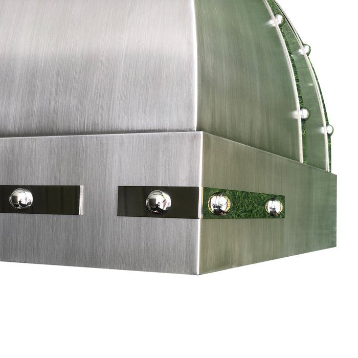 Custom Stainless Steel S-Curve Range Hood with mirror bands