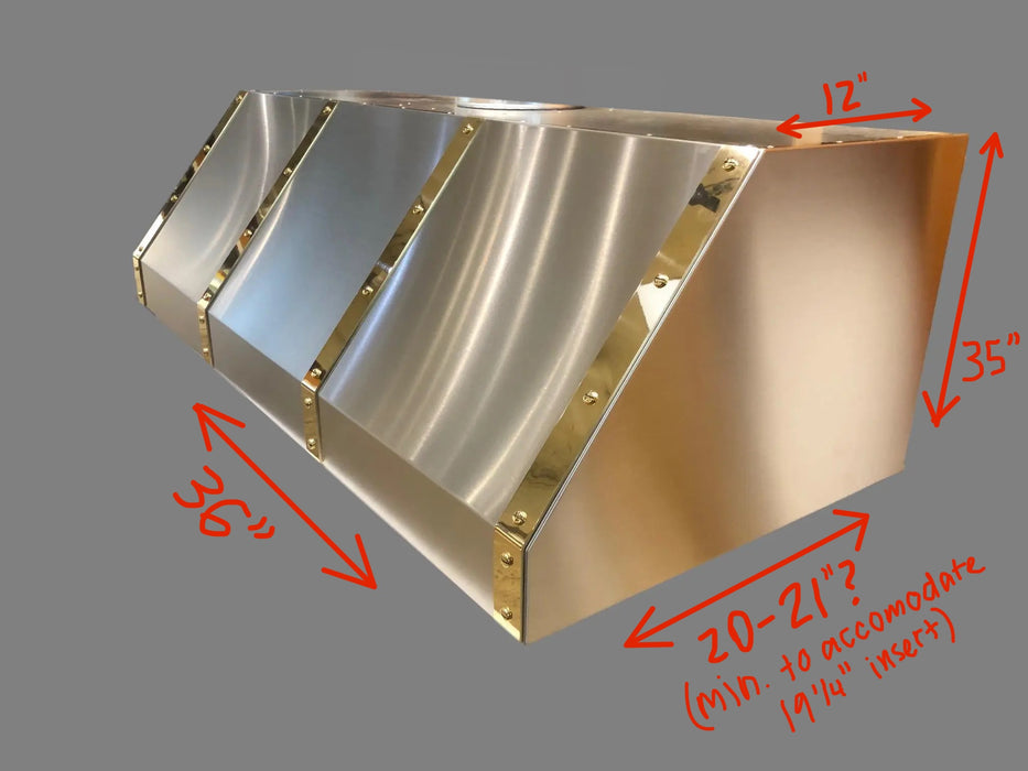 Angled Stainless Steel Custom Metal Range Hoods with Bands & Rivets