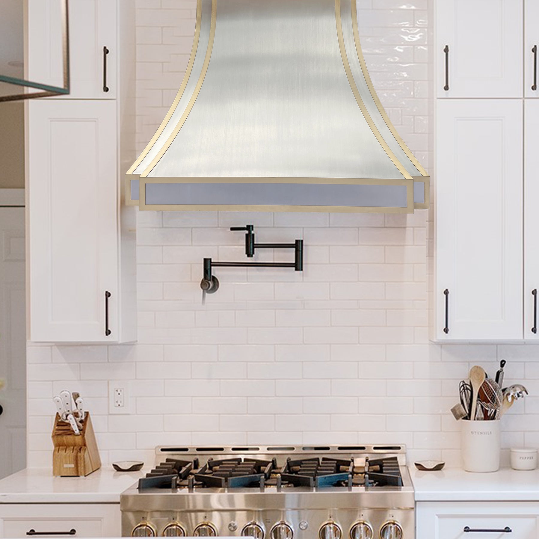 RHM New Curved Stainless Steel Custom Range Hood with Brass Straps for ...
