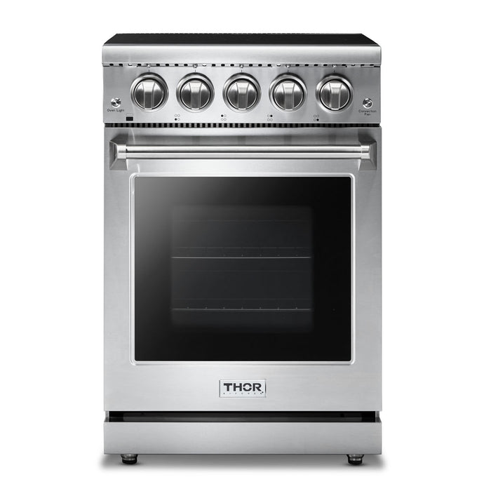 Thor 24 Inch Electric Range Kitchen Stove with Convection Oven, 3.73 Cu. Ft. Capacity, 4 Heating Elements, Smooth Top, Free Standing, in Stainless Steel, HRE2401