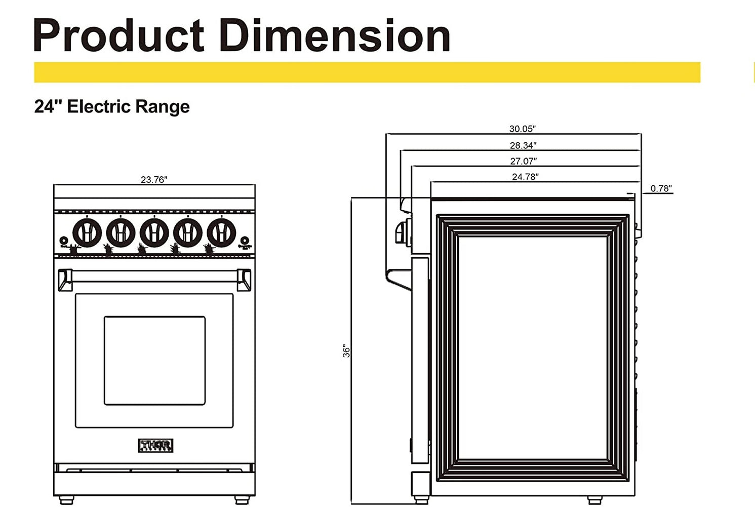 Thor 24 Inch Electric Range Kitchen Stove with Convection Oven, 3.73 C