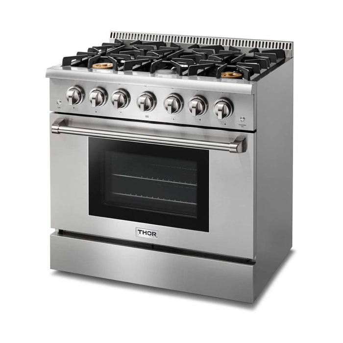 Thor Kitchen 36 in. Professional Gas Range in Stainless Steel with 6 Burners 5.2 cu. ft. Oven